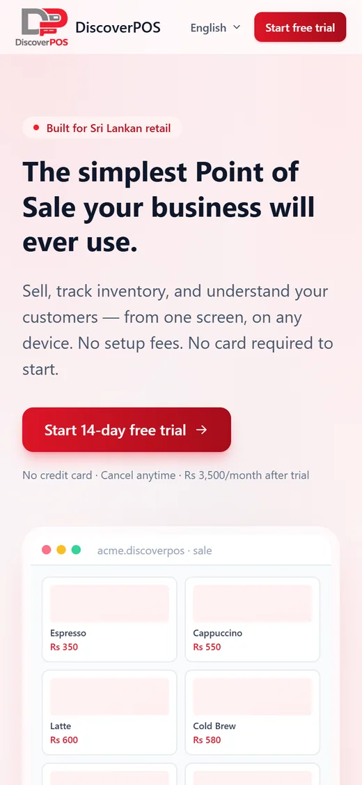 DiscoverPOS running on a mobile phone